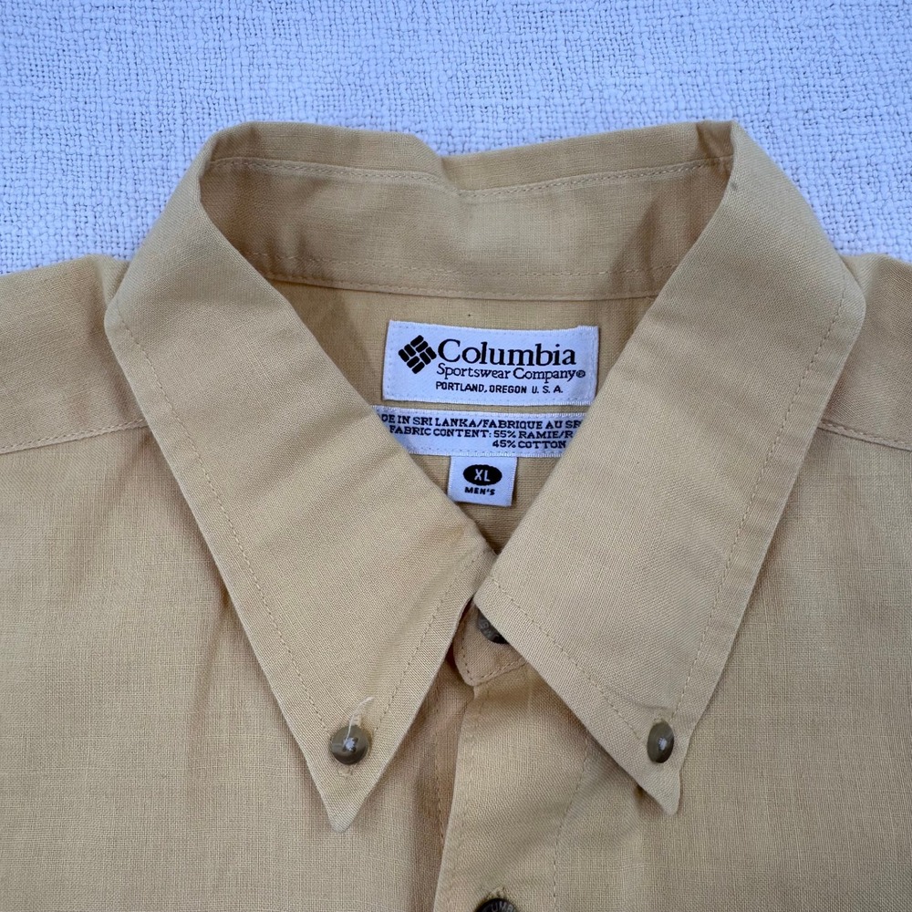 Vintage Y2K Columbia Sportswear Shirt Men XL‎ Yellow Ramie Cotton Gorpcore